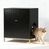 Convend Stylish Cat Litter Box Enclosure with Storage, Hidden Litter Box Furniture with Tall Legs, Right-Side Entrance, and Dual Use as End Table for Living Room, 27.6" L x 19.8" W x 31.5" H,Black