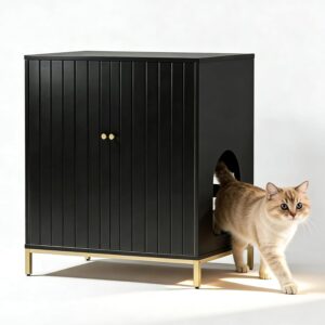 Convend Stylish Cat Litter Box Enclosure with Storage, Hidden Litter Box Furniture with Tall Legs, Right-Side Entrance, and Dual Use as End Table for Living Room, 27.6" L x 19.8" W x 31.5" H,Black