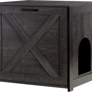 Dwanton Cat Litter Box Furniture Hidden, Cat Litter Box Enclosure, Reversible Entrance Can Be on Left or Right Side, Indoor Cabinet, Wooden Washroom, End Table, Nightstand, Dark Gray, 23.6" L